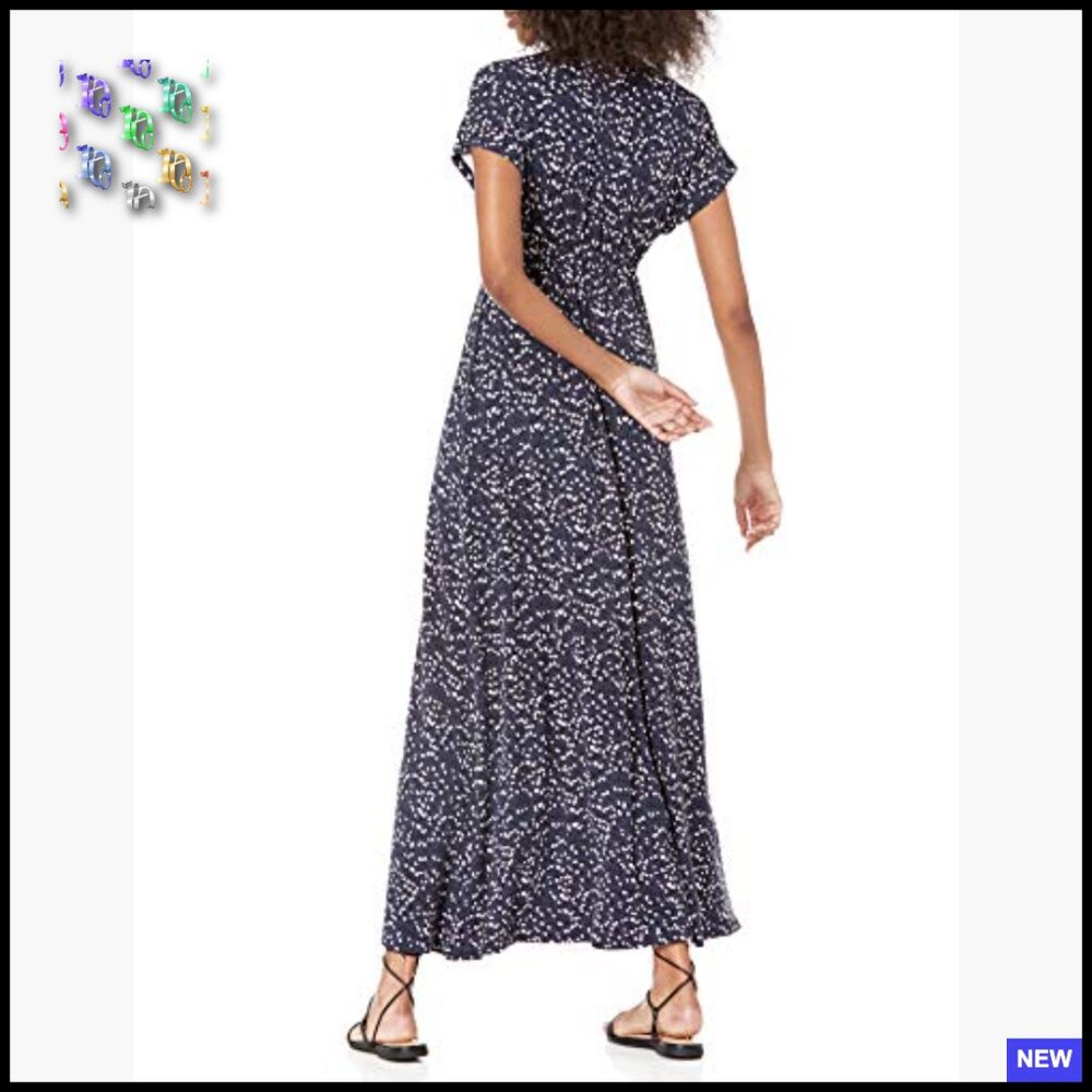 V Neck Short Sleeve Waisted Maxi Dress Flowy Fit & Flare Elegant Day to Night - Picture 3 of 7